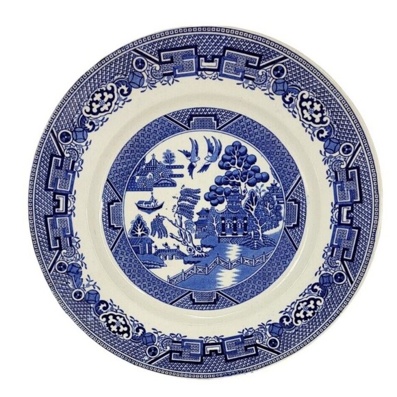 Antique Ridgway Willow North Staffordshire Blue White Plate Lawley England - Picture 2 of 8